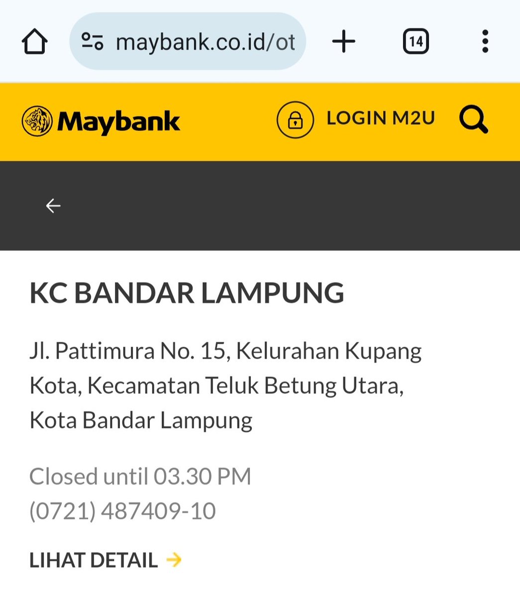 aghsya_afiq's tweet photo. @MaybankID Admin Yth,

Ada koreksi terkait titik lokasi KC Maybank Bandar Lampung yang tertera di website, untuk detail alamatnya sudah benar tetapi saat di klik titik lokasi google maps justru titik lokasi tersebut tidak tepat bahkan salah. https://t.co/2KR96hKBL4