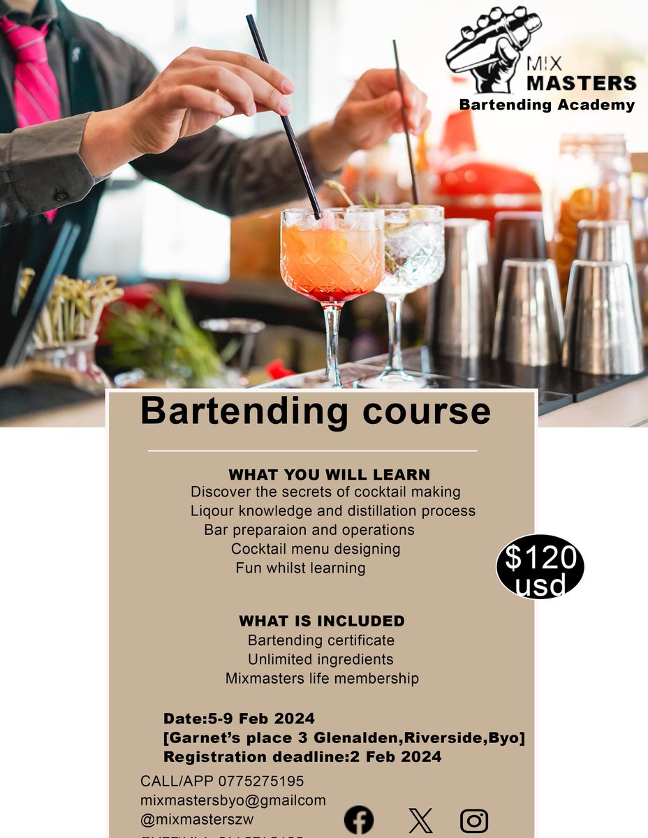 Your Feedback got to us🙏🏾💃🏾😀.. We give you our first Bartending course in 2024 with extended duration, from 2 days to 1 week😊 of intense learning and Fun. Share this opportunity with your friends and Families as we reveal the Secrets Behind the Bar💯