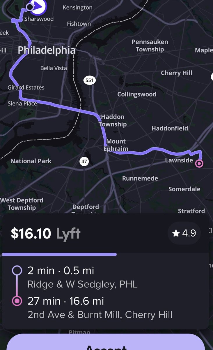 ronparlay's tweet image. North Philly to Jersey for $16!! 🤮 #CapTheirCut . #Uber + #Lyft should be first of all ashamed for disrespecting the drivers that generate 100% OF THEIR REVENUE. 2ndly they should be limited by law to a certain % of the fare since they are “just a platform” (not a taxi service).