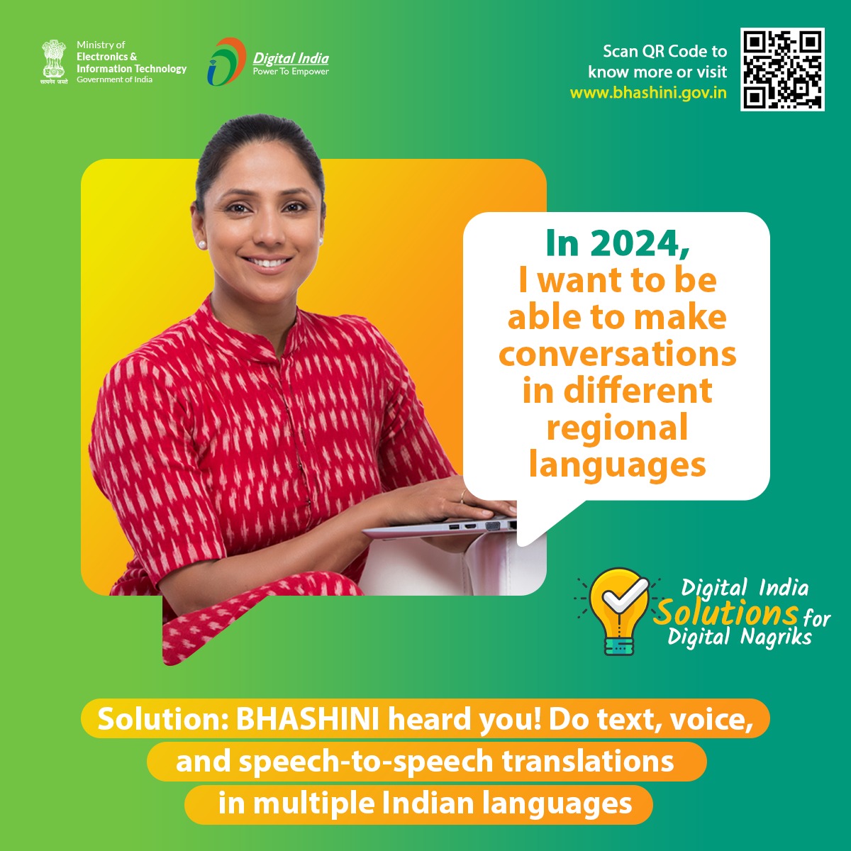 _DigitalIndia's tweet photo. 🌟Don’t take with you language barriers into the new year. Communicate seamlessly in various languages with #Bhashini.
Visit: https://t.co/Ji3W3WHJ6J
#BhashaDaan #DigitalIndia #IndiaTechade @_BHASHINI @amitabhnag https://t.co/jjK1AiUQjz