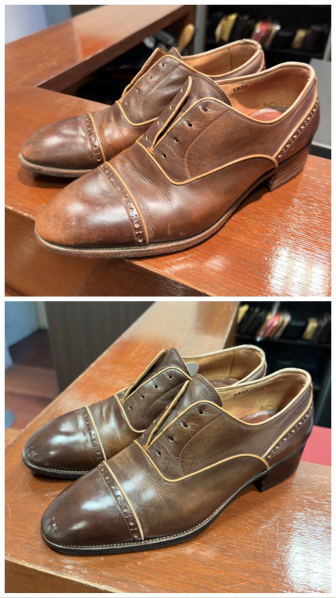 ZAKING_JP's tweet photo. RESH..さんのフォトコンテストで頂いたクリーニングチケットでヒロカワ製靴がスコッチグレイン になる前にOEMしていた時の靴をクリーニングと補色もして頂けると言う事でやってもらいました。色味も濃くなって私的にはこちらの方が扱いやすいので助かります!
ありがとうございました!
#RESH https://t.co/FfKzIIvJtC