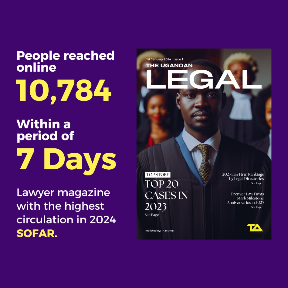 ta_brand's tweet photo. The Ugandan Legal Magazine has achieved a remarkable milestone, reaching 10,784 readers online in just 7 days!  

Proud to be the leading Lawyer Magazine with the highest circulation in 2024 sofar.  

Grateful for the positive feedback – thanks to our incredible readers and team! https://t.co/Yc2G4Dw7q5