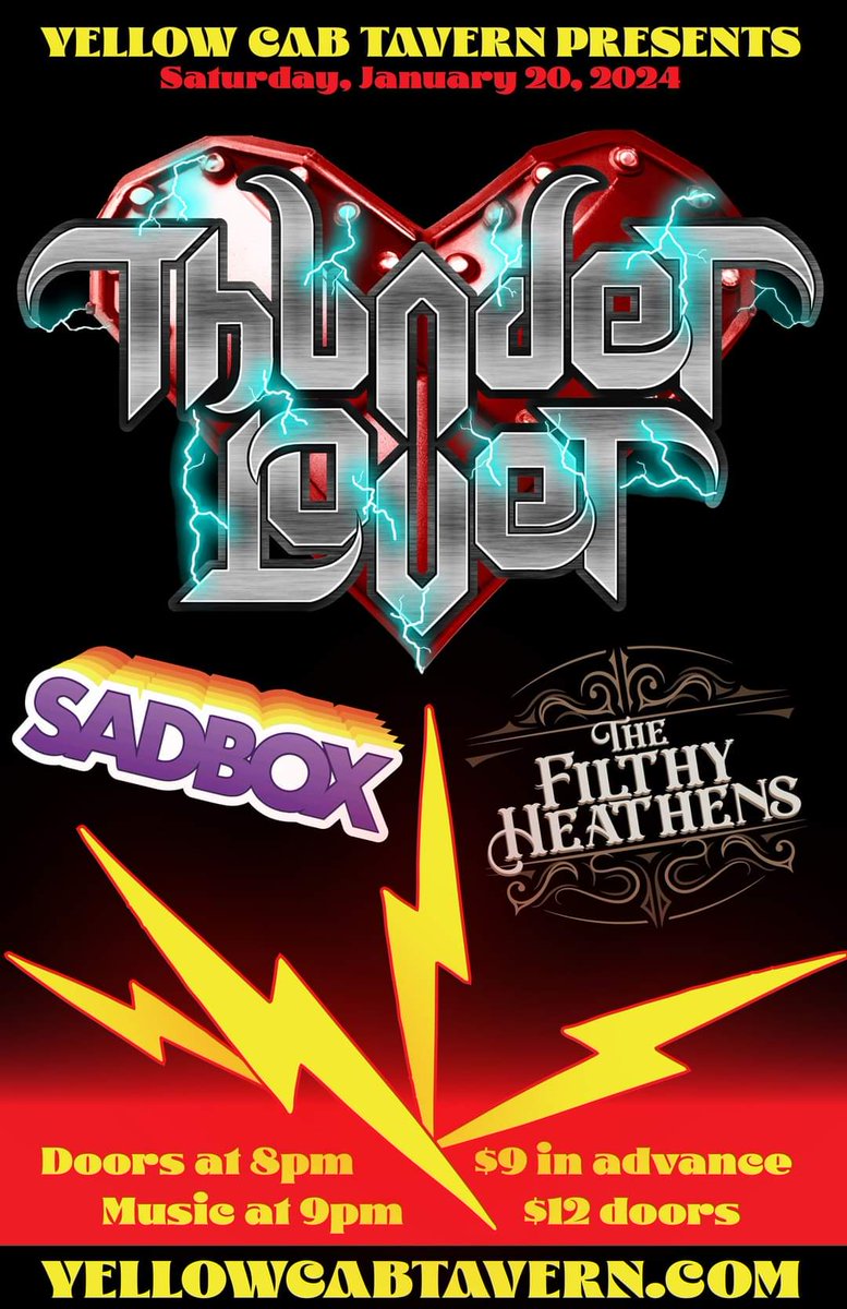20 January @YellowCabTavern with Thunderlover and The Filthy Heathens. Be there! It'll be a banger.