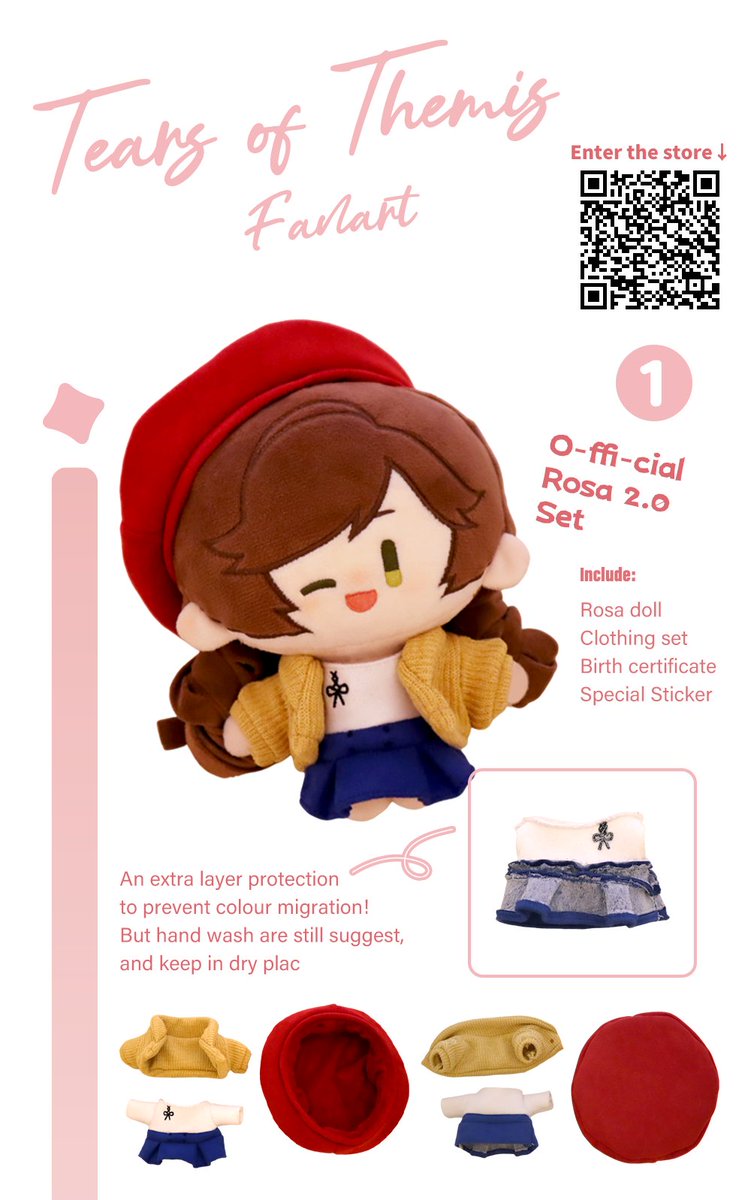 Drowsheep's tweet photo. ✨ IMPORTANT: Preorder
🩷 O-ffi-cial Rosa 2.0

📢 Rosa 2.0 preorder start from ⏰ 2024/1/14 ～ 2024/2/10 23：59 (UTC +8)

➡️ Scan the QR code to enter the purchase link! 
⚠️ For overseas customers, please use the 'English' link‼️

Please feel free to DM! 🥰

#TearsOfThemis https://t.co/KLfUPzBpMJ