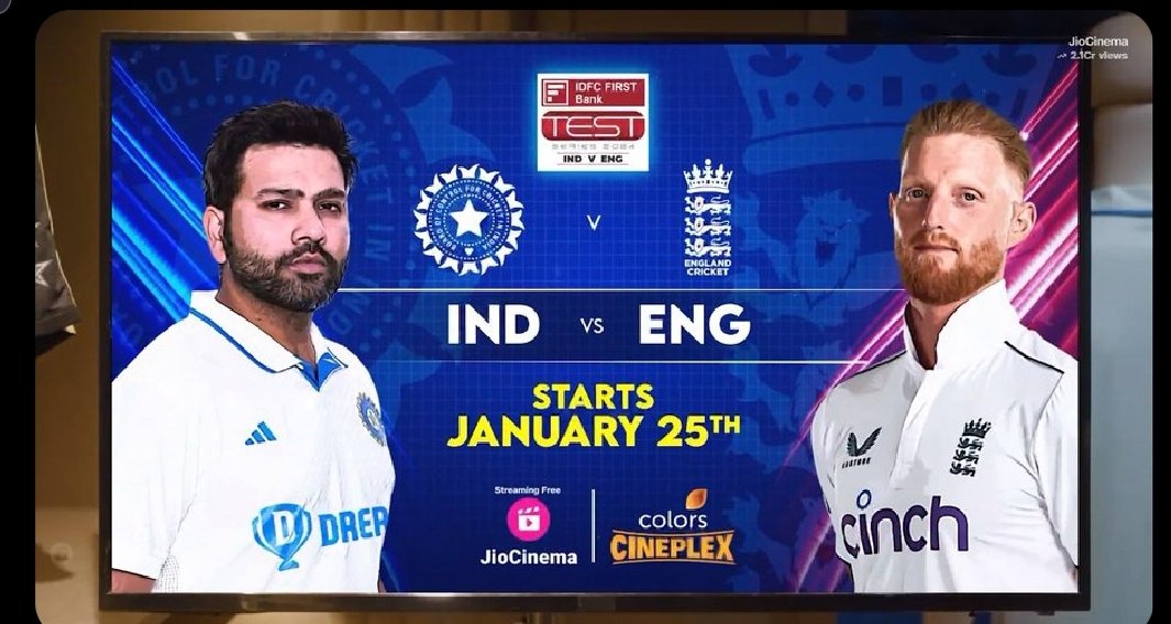 NitinPingale14's tweet photo. JioCinema poster for India vs England Test series. 

- It's Rohit vs Stokes. 🔥
#INDvsENG #IndianCricketTeam #म #मराठी #Cricket https://t.co/akwZyUeiGl