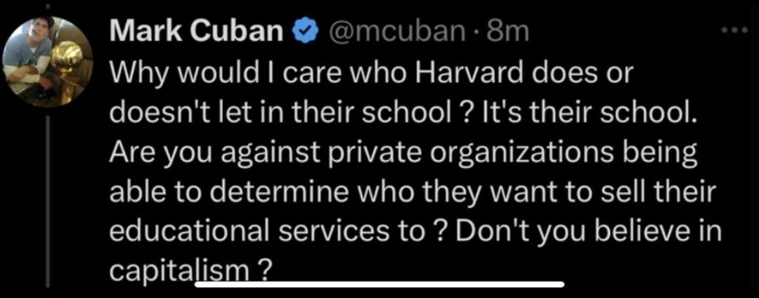 desertskyfarm's tweet photo. @mcuban Mark Cuban seriously just said that to him, capitalism is being able to choose who buys what. He thinks he should be able to stop any race of people from buying his product if that's what he wants.

#markc https://t.co/8YQb3nCo0B