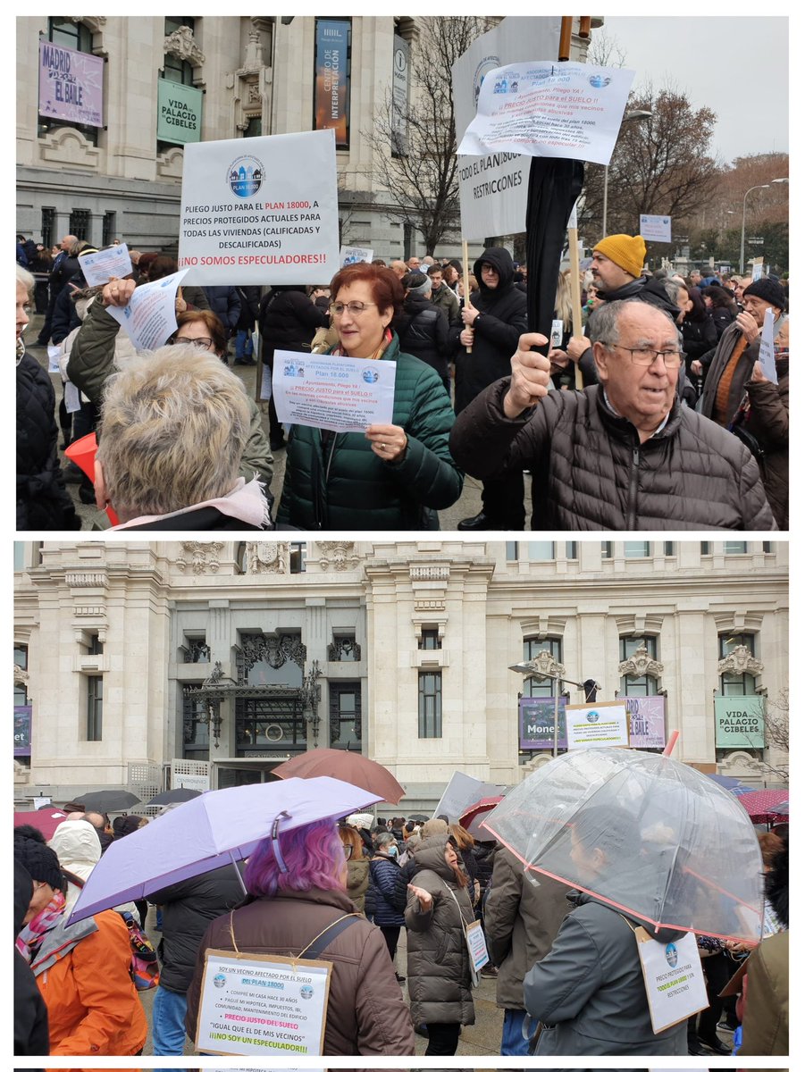 plan18000's tweet photo. Lloviendo, con frío, las familias afectadas por el #plan18000 no nos rendimos, luchamos por el derecho de compra de nuestro suelo a un precio justo!Deseamos que desde el @MADRID consideren nuestras peticiones justas, dialoguen y nos permitan conocer el borrador del pliego! https://t.co/JYvGAigxie