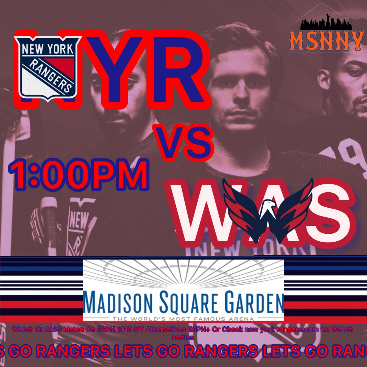MSNlgm's tweet photo. #NYR GAMEDAY!!!🔵🔴🔵🔴
The Rangers Play The Capitals at Home In the Third Jerseys Remember We are 4-0 in the Thirds so these jerseys are good luck! They play at 1PM at The Garden #LGR #NYR #Rangers #NYRvsWAS #AllCaps #ThirdJersey #RangersHockey #NYC #NYSports https://t.co/z3YDPg2kGS