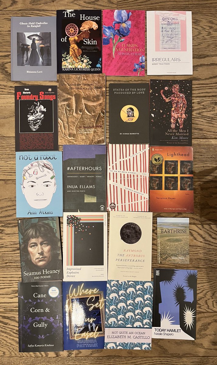 Here are all the poetry books I haven’t shared. I’ve read about half of them. Here’s to the small presses @StanchionZine @Outspoken_Press @NineArchesPress @SerenBooks @brokensleep @PennedintheM @nine_pens @IgnotaBooks @Carcanet @PenteractPress @allographica