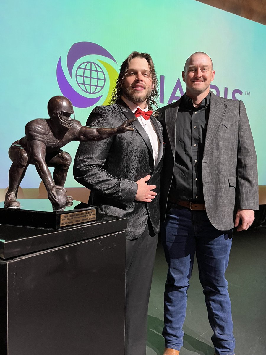 Very proud to represent <a href="/FalconsFU/">Friends University Football</a> with <a href="/Stud__KM/">Keegan Martin</a> one more time last night.  Most Outstanding Center in NAIA Football <a href="/rimingtontrophy/">Rimington Trophy</a> #BTF