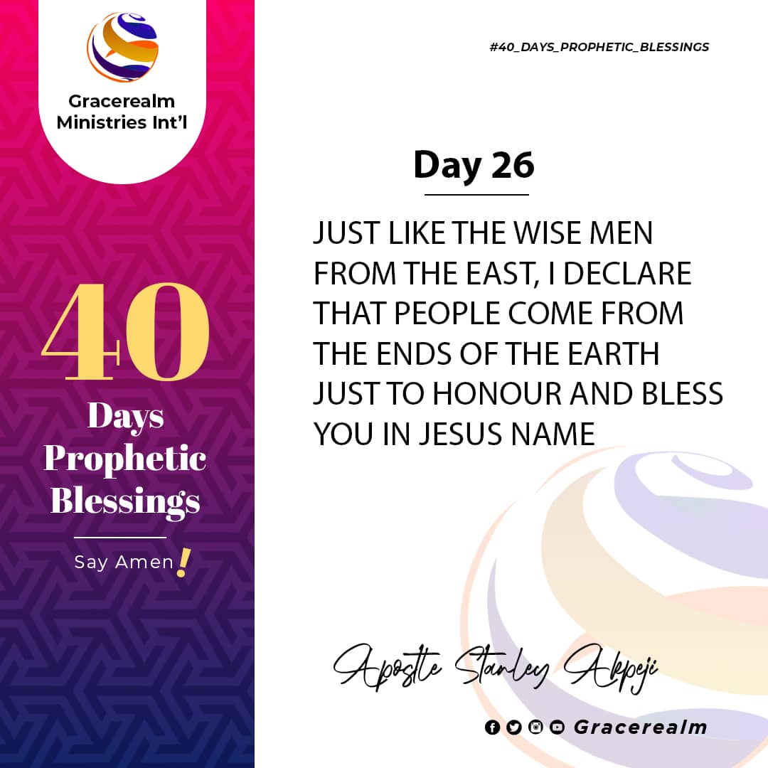 Gracerealm_1's tweet photo. Day 26: 40 Days prophetic blessings.
Just like the wise men from the east, I declare that people come from the ends of the earth just to honour and bless you in Jesus Name. Amen!!
.
.
.
.
#Day26
#FastingAndPrayer
#DivineAnswers
#Fasting
#Prayers https://t.co/5Maf7N91bj