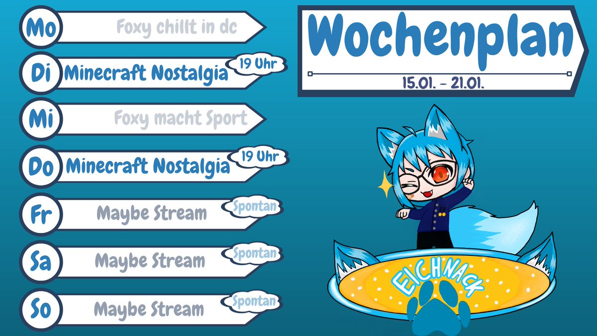 Admiral_Foxy's tweet photo. Hallöchen, ich habe mal wieder einen Stream Plan erstellt, der noch knapp ausfällt, da ich noch nicht weiß, ob ich am Wochenende Zeit habe.
Sollte ich am Wochenende Streamen, werde ich einzelne Ankündigungen machen^^
https://t.co/GKNSugey1D
#GERVtuber #Vtuber #Wochenplan https://t.co/T5jNECnRpT