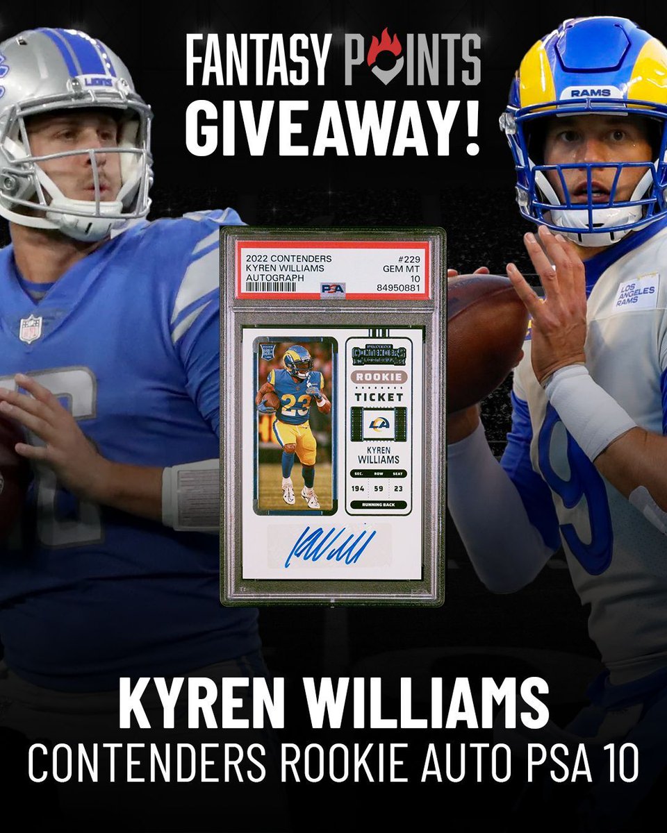 🚨 WILD CARD GIVEAWAY 🚨 Matt Stafford and the Rams head into Detroit looking to play spoiler! 👀 HOW TO ENTER: 1. Follow @FantasyPts 2. RT and Like this post 3. Comment how many total yards Kyren Williams will have tonight Winner announced on Monday! 🔥
