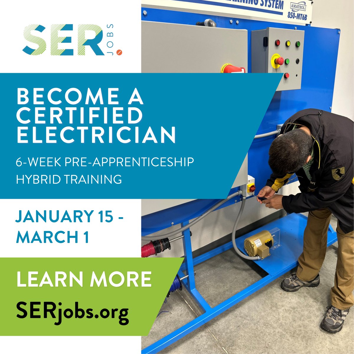 Ready to spark a new career? Join our Electrician Training Program from Jan 15 to March 1. Apply now at serjobs.org/apply/ for this opportunity! 

#SERJobs #SERHouston #WhereOpportunityWorks #ElectricianApprentice #CareerOpportunity #oportunidadprofesional