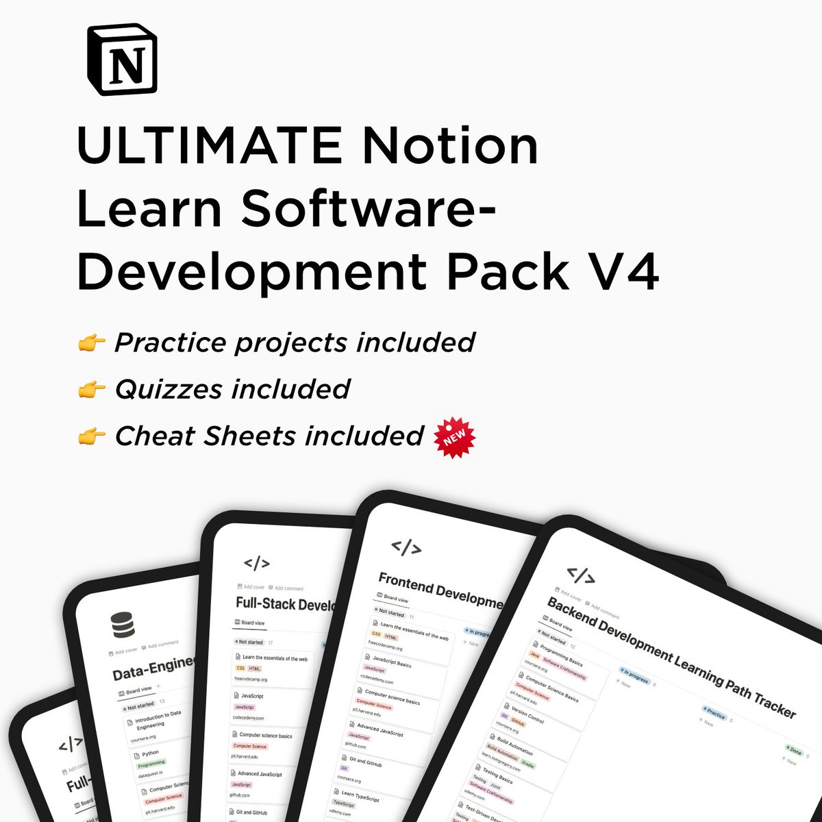 📚 Looking for a developer roadmap? Here are 5 FREE Notion templates: 🎨 Frontend ⚙️ Backend 🖥️ Full-Stack 🔬Machine-Learning 🚄 Data-Eng 📦 83 resources, 40 tasks, 40 Cheat Sheets and 500+ practice questions! RT and reply with 'free' and I'll DM it to you. (need to follow)