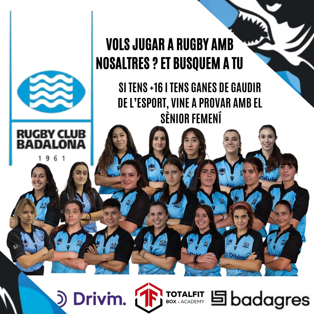 RugbyBadalona's tweet photo. Vine a provar amb el sènior femení. T'agradarà, si tens +16 i ganes de practicar el millor esport, no ho dubtis i vine a provar.

Et busquem a tu 👈

Contacta'ns per xarxes 
Entrenaments dilluns, dimecres i divendres

@AjBadalona @bdncom @EsportFemBDN @Esports_bdncom @ https://t.co/N8i6C0G8qp