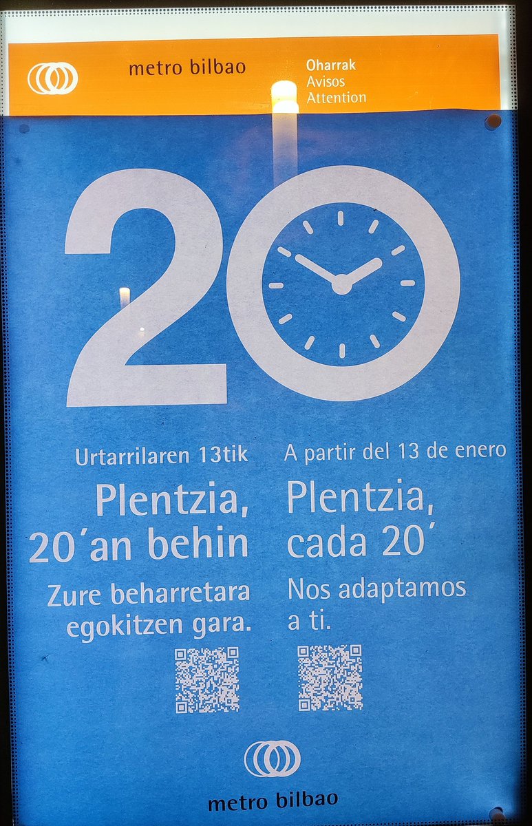 lepasbas's tweet photo. @metrobilbaoeus ¿Qué clase de broma de mal gusto es ésta? Estos "nuevos" horarios no cambian nada: la frecuencia en Urduliz y Plentzia siempre ha sido de 20 minutos. Ni siquiera con un hospital en Urduliz abierto desde 2016 se ha ampliado nunca el servicio, no nos engañéis. https://t.co/hjPGaS7Yri
