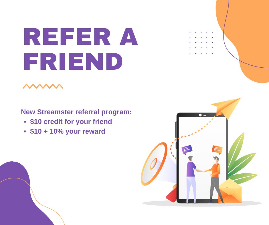 streamster's tweet photo. Great news. We launched a new referral program.
Let your friends get benefits when registering with Streamster and get paid when they upgrade. More info: https://t.co/vbOq144U3J https://t.co/9zfnBMHmh9