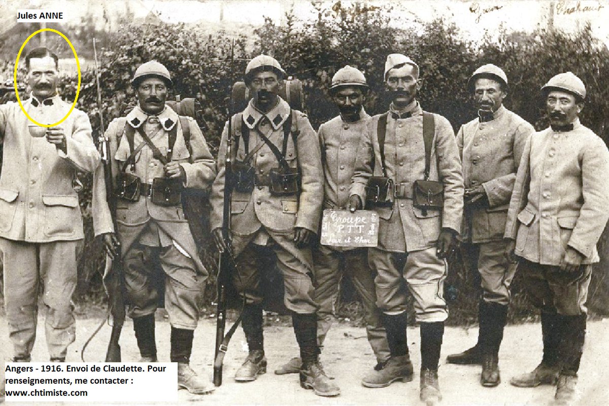 Le_Chtimiste's tweet image. Jules ANNE ( du 3ème régiment du génie ?) - Carte envoyée d'Angers le 14/08/1916 à sa femme - Des noms sont écrits  : GRISON, CHABAULT, PASQUIER ?? sur le verso : '' s/m 3e Cie 2/57 ''. La fiche matriculaire est manquante (lacune de registre) - Loir-et-Cher 1902  #Chtimiste #3eRG