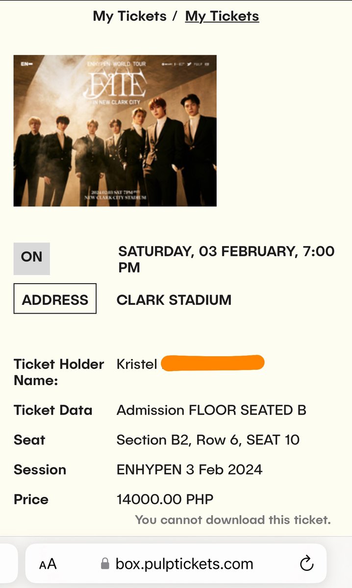 milkcarrt's tweet photo. wts lfb ph

FATE TOUR IN NCC TICKET

FLOOR SEATED B, SECTION B2, ROW 6, SEAT 10

⭐️ secured at presale
⭐️ 14,000 + 100 fee + 700 for membership = ₱14,800 total

rfs: personal reason / conflict of schedule

reply / dm to claim!

enhypen fate tour in new clark city ncc stadium https://t.co/DtLvVGPXs8