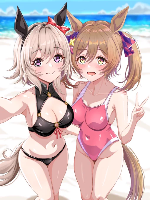 カレファル  カ「ファル子さん、いっしょに撮りましょう〜」  ファ「っしゃ…しゃい」  #カレンチャン #スマートファルコン