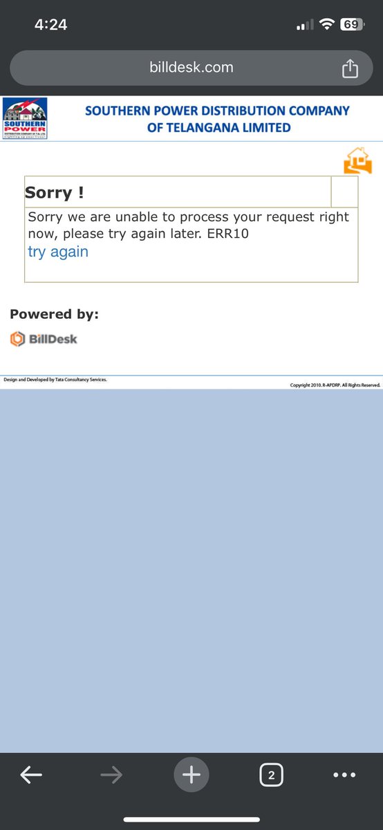 _vangala's tweet photo. Not able to pay Electricity Bill
@billdesk 
Struggling for the last 3 days. Any help? https://t.co/STZ3UuRBya
