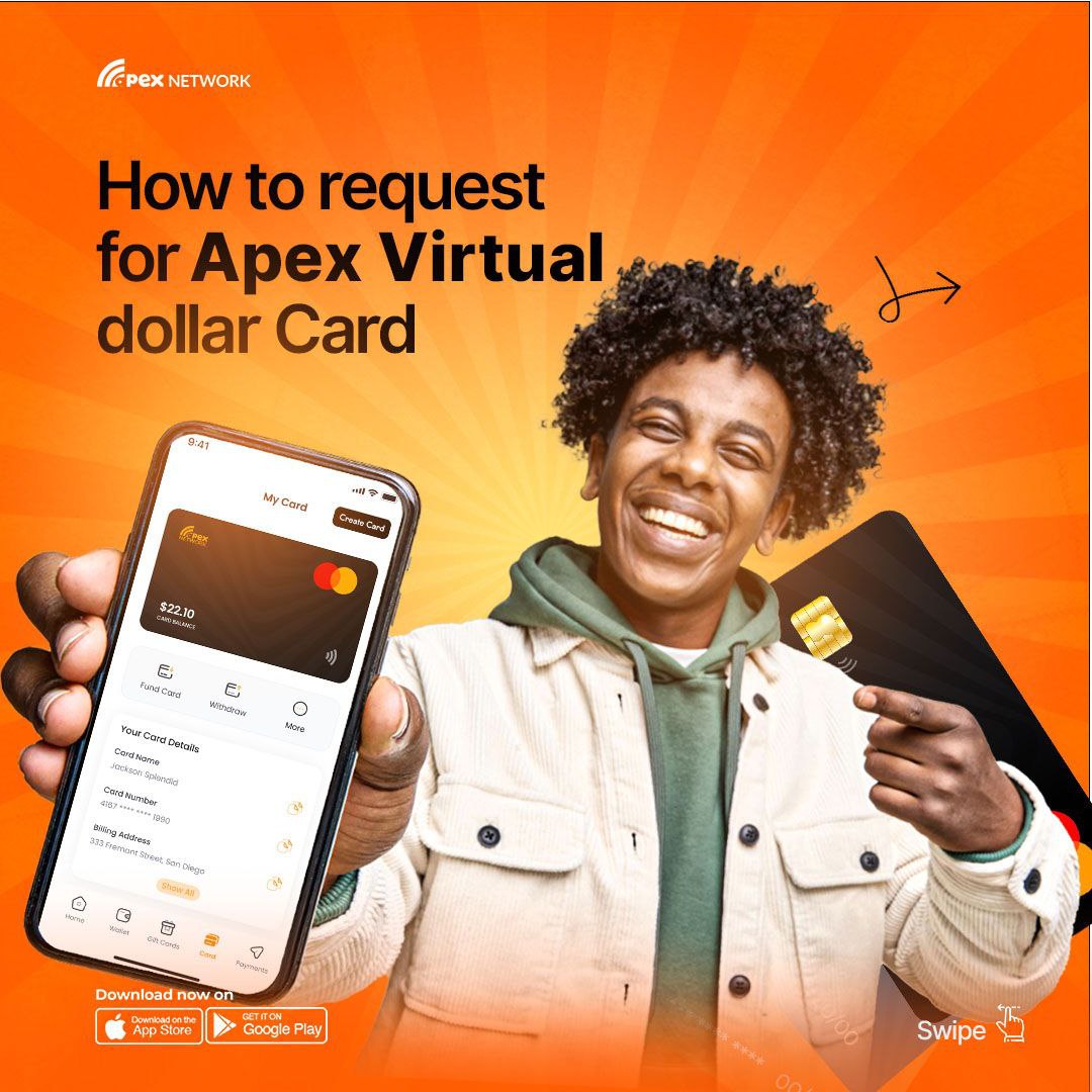 apex_totheworld's tweet image. Introducing the Apex USD Virtual masterCard!
Instant virtual card creation &amp;amp; top-up with Naira and cryptocurrency. ⚡
Spend without limits.
Say goodbye to annual fees &amp;amp; hidden charges.
 embrace the future. Get your Apex Virtual Card today!
 Visit apexnetwork.co to get…