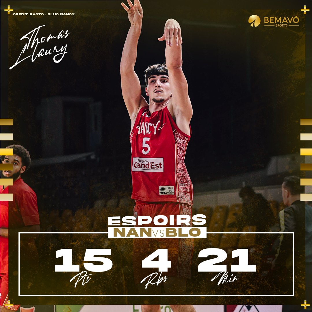 Belles prestations de nos soldats nancéiens, Thomas Llaury (<a href="/LlauryThomas/">Llaury Thomas</a>) avec 1️⃣5️⃣pts, 4️⃣rbds en 2️⃣1️⃣min 💪🏾 avec Espoirs <a href="/SLUCbasketNancy/">SLUC Nancy Basket</a> qui s'impose face à Espoirs Blois
#EspoirsElite #SoldatDeLinfini #BemavoArmy
