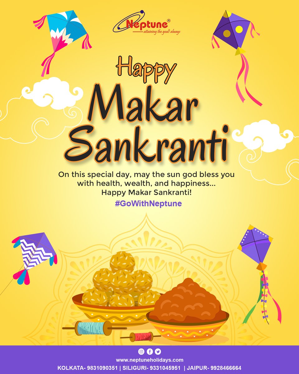 gowithneptune's tweet photo. Embrace the festive spirit and soar high like a kite on Makar Sankranti with Go With Neptune! 🪁✨ Let the joyous celebrations take you to new heights. Wishing you all a day filled with warmth, prosperity, and delightful moments.
#MakarSankranti #GoWithNeptune #neptune https://t.co/q3JwGsNcbt