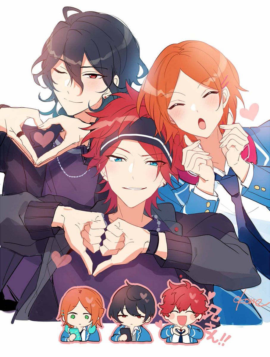 multiple boys heart hands heart black hair one eye closed jacket smile  illustration images