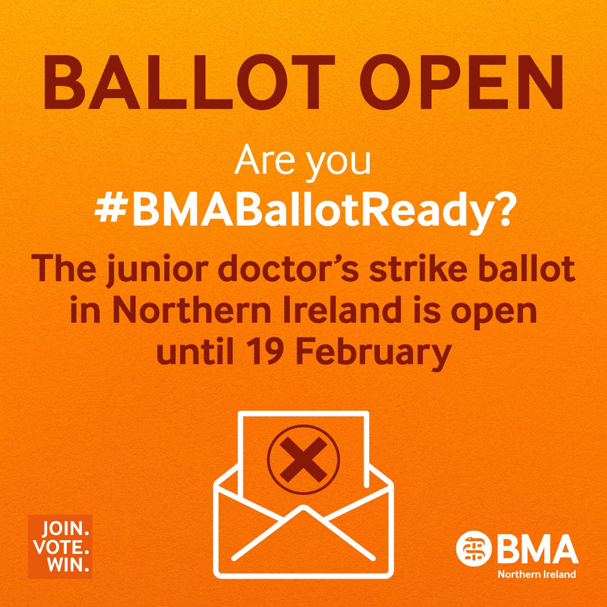 BMA_NI's tweet photo. Our ballot for industrial action is OPEN! ALL junior doctors, not just trainees can take part!
Your ballot will be arriving by post! Vote YES and then return your ballot paper in the envelope provided!
#joinvotewin #voteyes https://t.co/jhoYOZiAs8