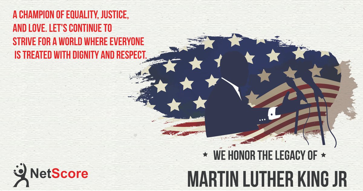 NetScoreTech's tweet photo. Today, we honor the legacy of 𝗠𝗮𝗿𝘁𝗶𝗻 𝗟𝘂𝘁𝗵𝗲𝗿 𝗞𝗶𝗻𝗴 𝗝𝗿., a champion of equality, justice, and love. 🌟✊

Let's continue to strive for a world where everyone is treated with dignity and respect. 🌍❤️

#MLKDay #MartinLutherKingJr #IHaveADream #NetScore #NetScoreTech https://t.co/LJtJPRgVvW
