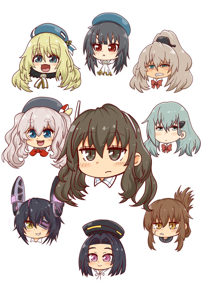 ashigara (kancolle) ,atago (kancolle) ,inazuma (kancolle) ,kashima (kancolle) ,kumano (kancolle) ,suzuya (kancolle) ,tatsuta (kancolle) ,tenryuu (kancolle) multiple girls 6+girls beret hat eyepatch brown hair long hair  illustration images