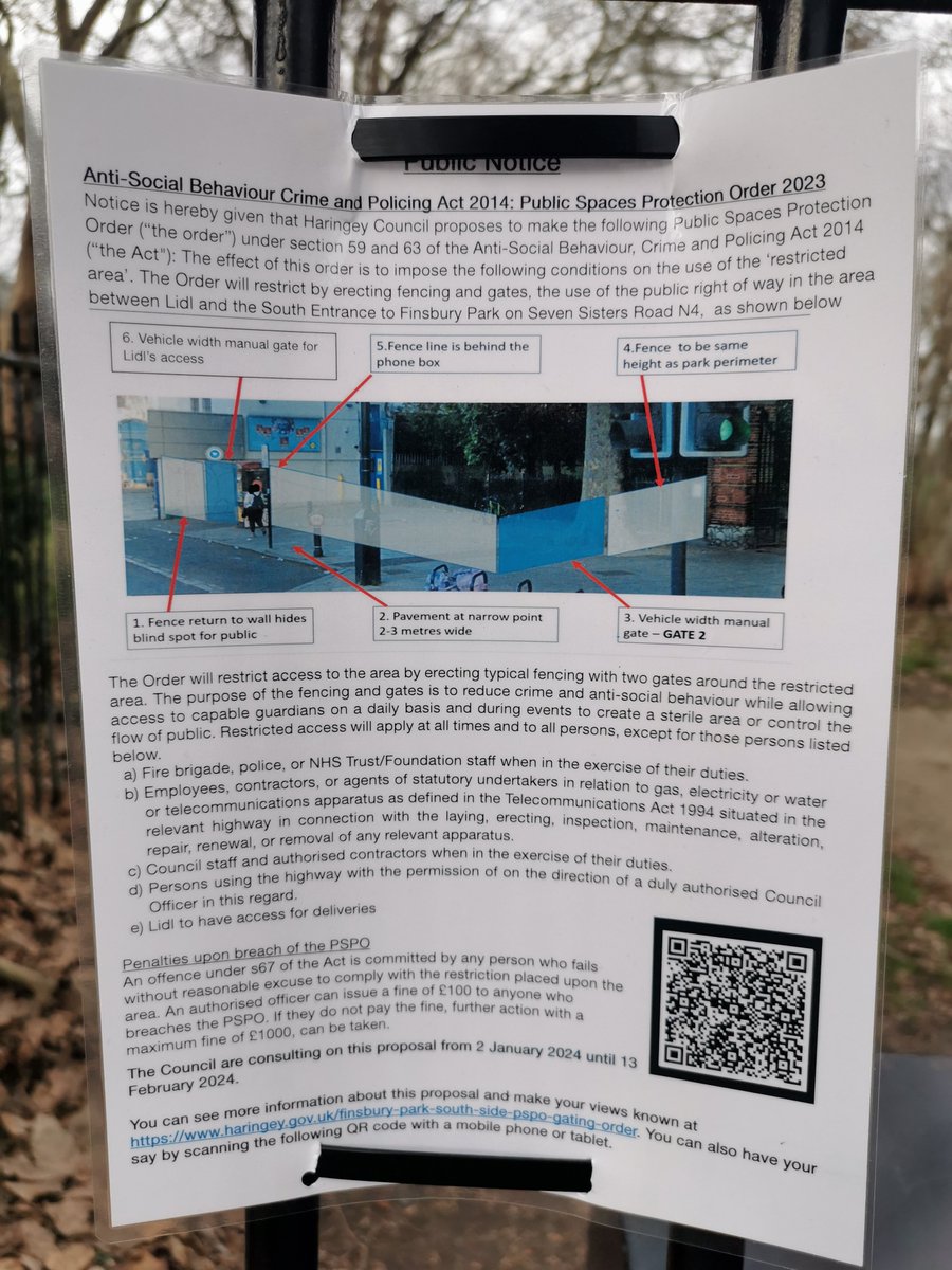 <a href="/FinsParkFriends/">Friends of Finsbury Park</a> More details of the council's proposed fence on a flyer next to Finsbury Park' South gate.