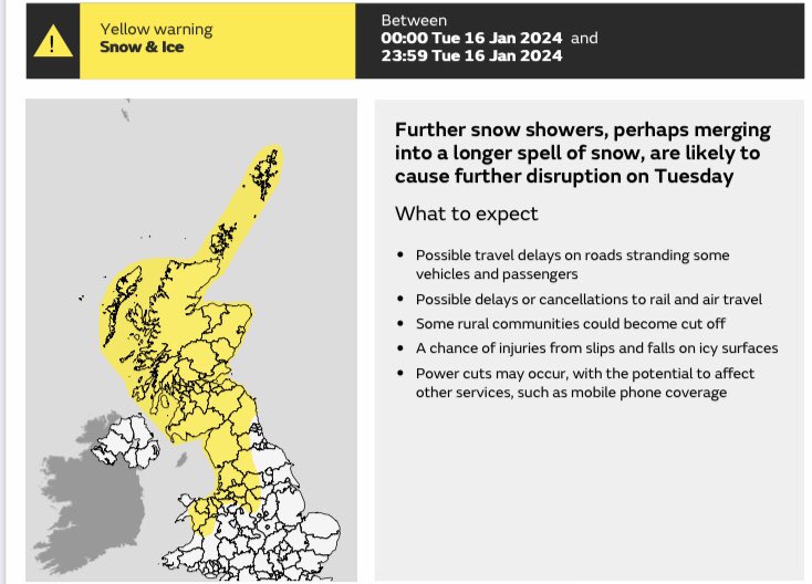 ResilientClacks's tweet photo. Met Office have issued a Yellow Warning for Snow and Ice for Tuesday which includes Clackmannanshire https://t.co/mDBB6kiEXd
