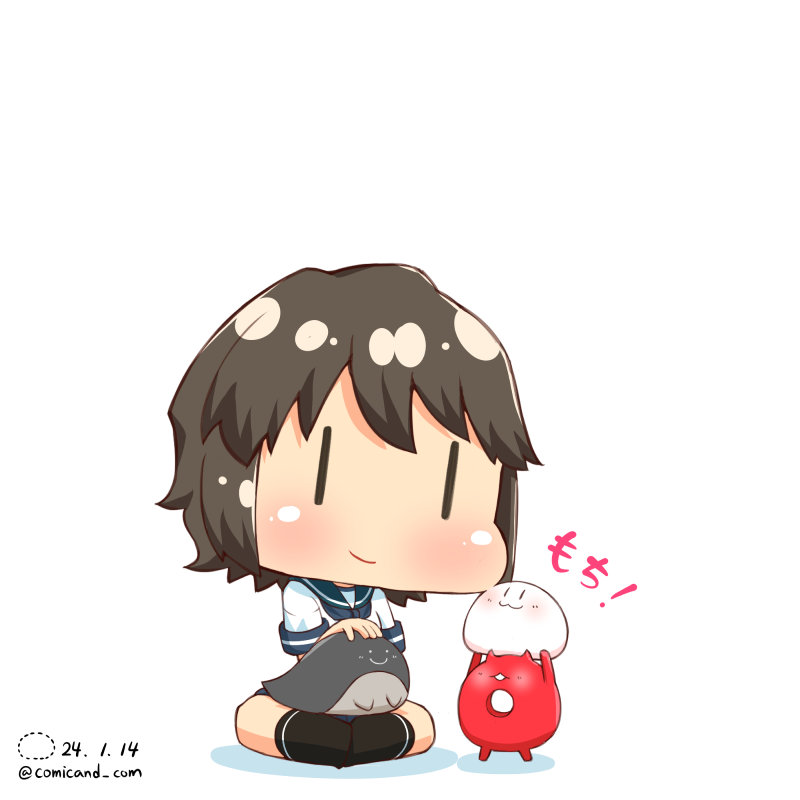 miyuki (kancolle) 1girl school uniform serafuku short hair sitting white background twitter username  illustration images