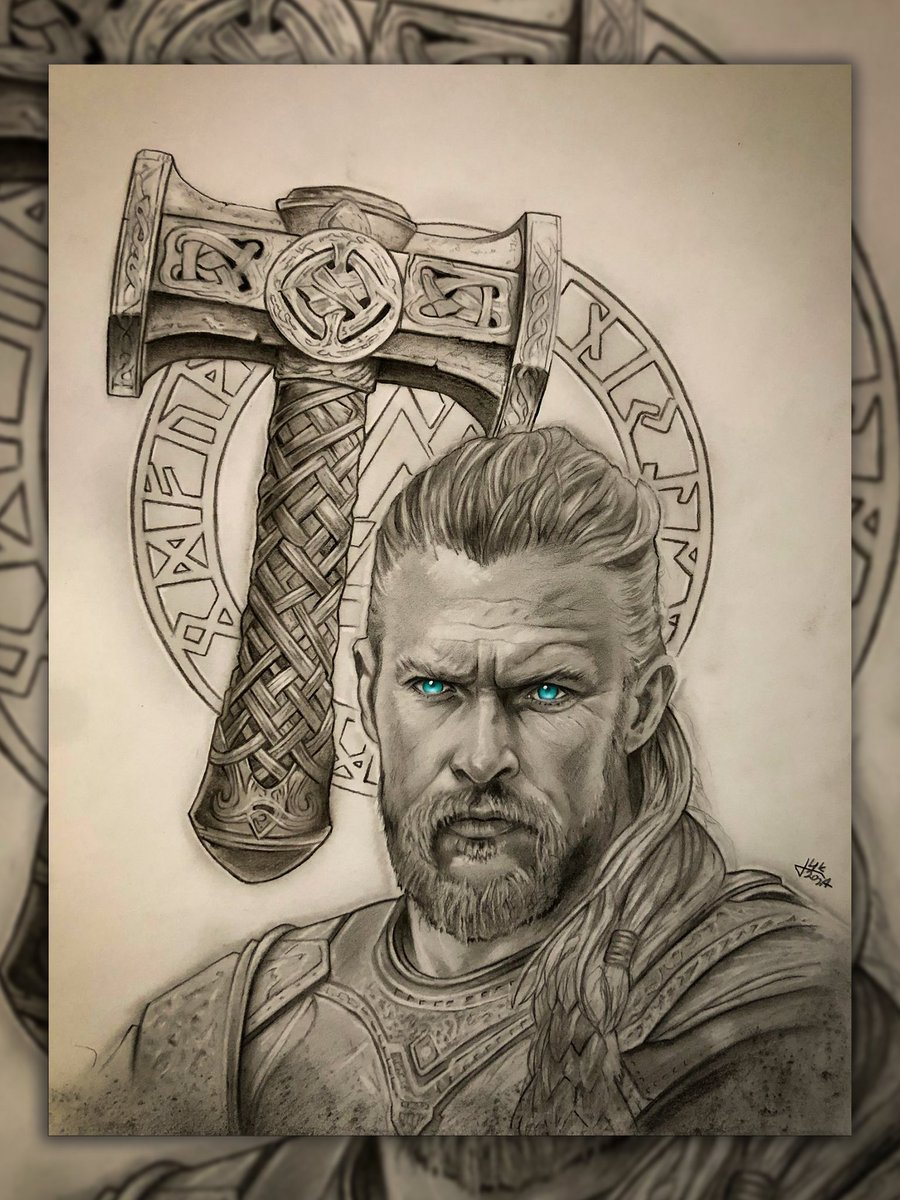 ThkTattoo's tweet photo. Finally done with my Thor piece 🙏

Will be up and able to get as print 🤘

I used charcoal, graphite and prisma colored pencils + some colored markers for the eyes.

#mythologyart #thorgodofthunder #artistsupport #tattooideas https://t.co/xznZMJCvBk
