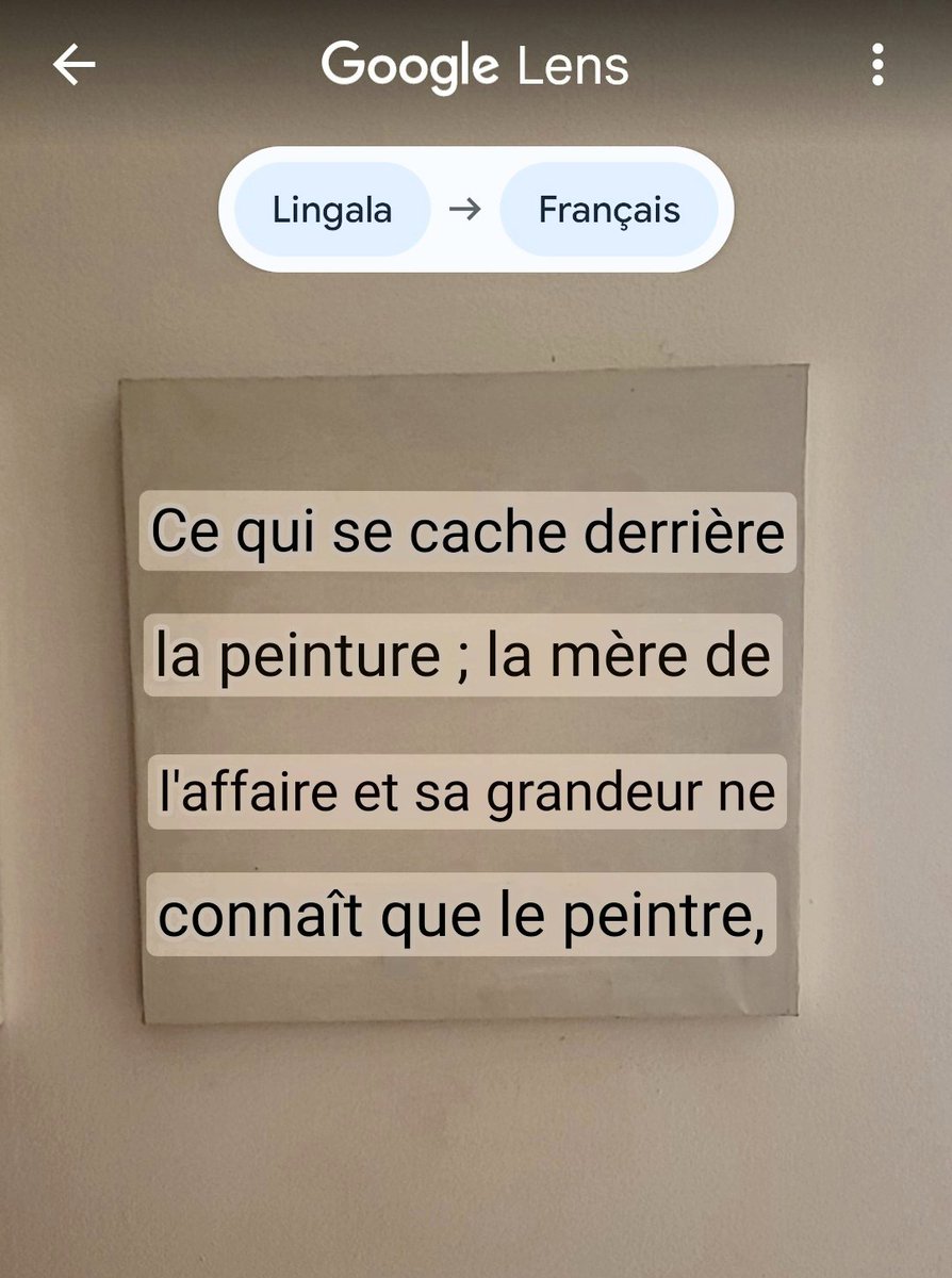 emmanuel_vaslin's tweet photo. Janvier 2024, je scanne Secret Painting avec Google Lens (Lingala/Français).
Double gain :
1️⃣ en comparant les textes, j'approfondis mes connaissances en Lingala.
2️⃣ j'obtiens de superbes poèmes créés par la machine.
#UncreativeWriting
#ArtAndLanguage https://t.co/oW1kEfJcK7