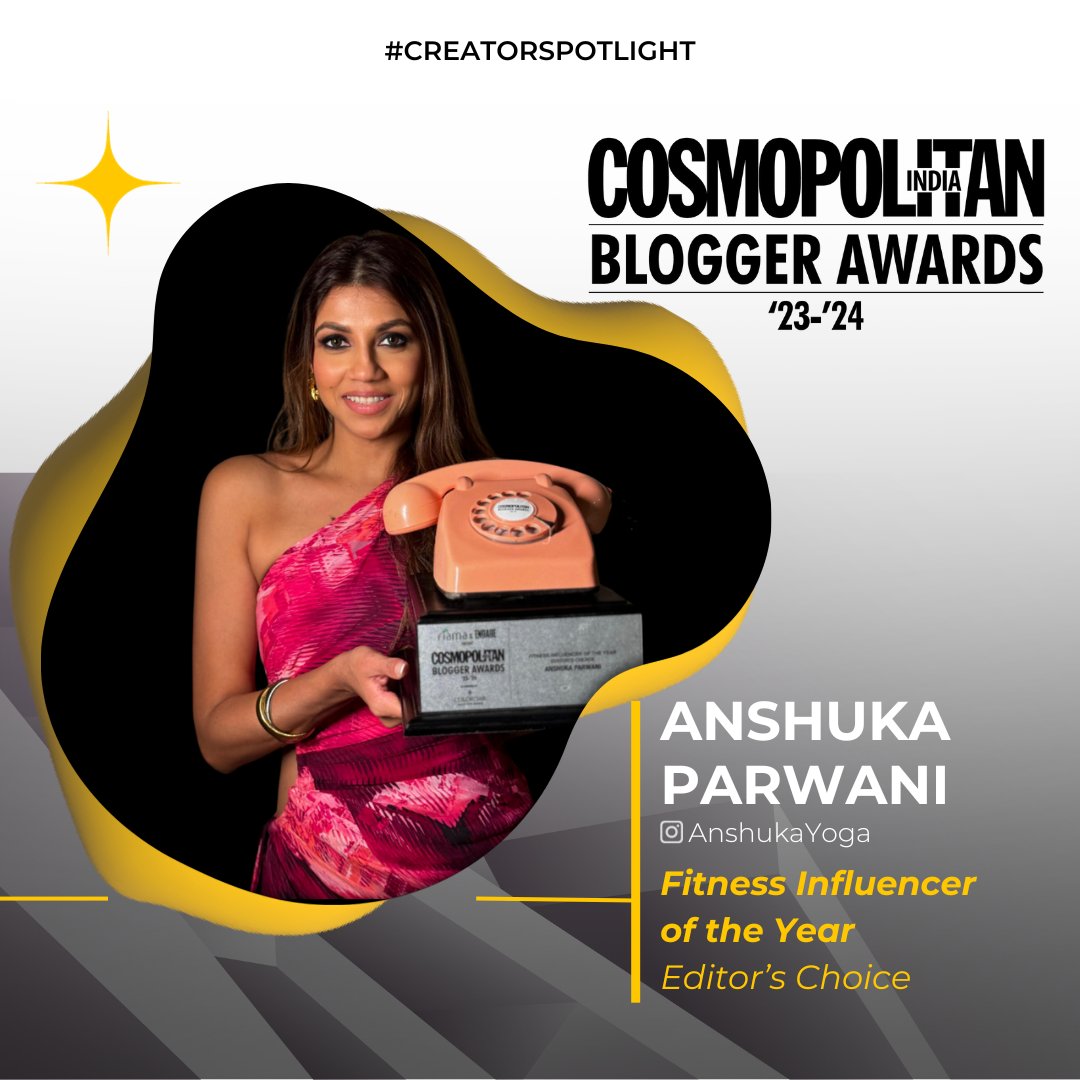 BigBangSocl's tweet photo. Celebrating @anshukayoga, our powerhouse of motivation, as she clinches the @CosmoIndia Fitness Influencer of the Year! 🎉 https://t.co/WQ43sS7UQE