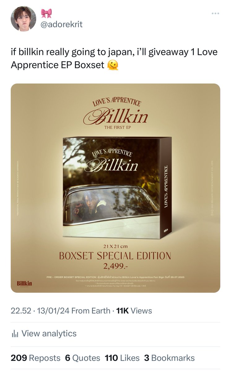 adorekrit's tweet photo. since billkin is really in 🇯🇵, as promised:
GIVEAWAY ⸜(｡˃ ᵕ ˂ )⸝♡🎀

🧸 1 Love’s Apprentice EP Boxset for 1 winner
 (🇮🇩 only)

🧸 1 grumpy care bear plushie 25cm for 1 winner 
(🇹🇭 only)

— rules
♡ 🐧 only
♡ followers only
♡ rt/like this tweet

ends on 19 jan, 8 pm bkk time
g’luck ka! -`♡´-