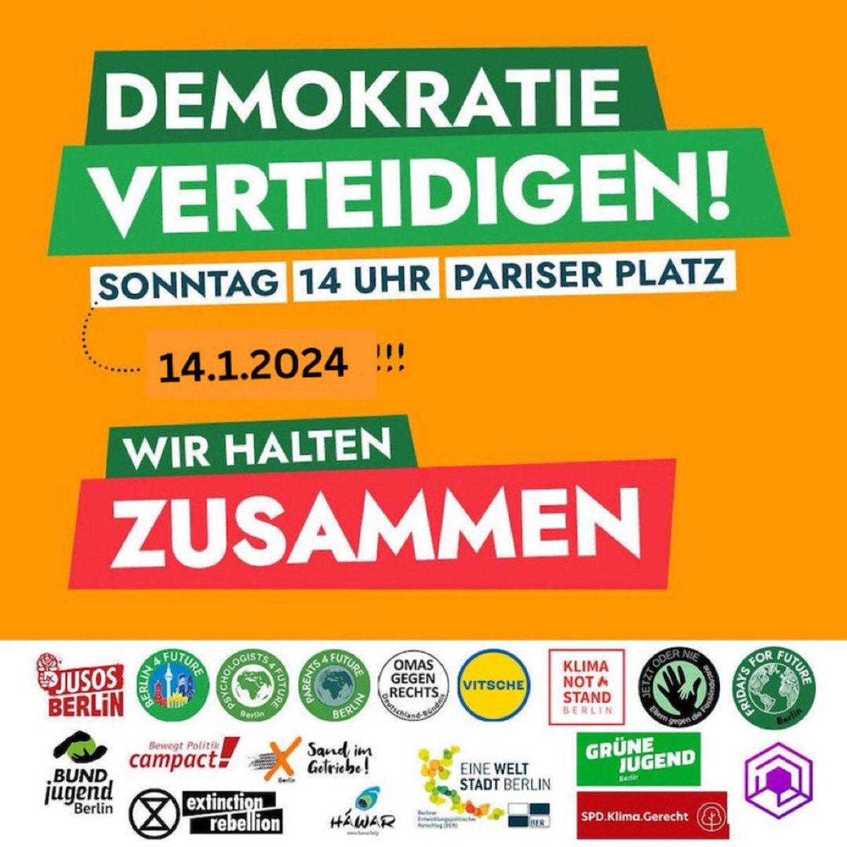 Gleich um 14 Uhr sehen wir uns am Brandenburger Tor. Alle zusammen gegen den Faschismus! #VVNBdA #b1401