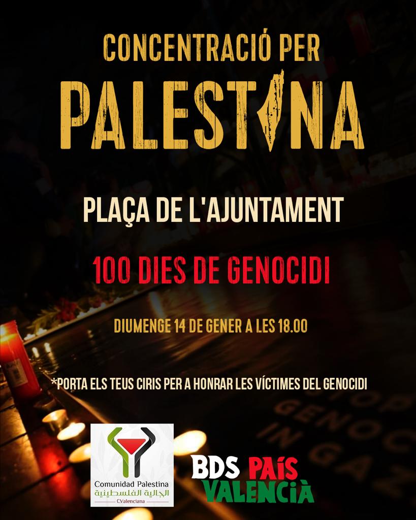 Hui a les 18h vigília-concentració per Palestina en la pl. de l'Ajuntament de València! ✊🏼🇵🇸