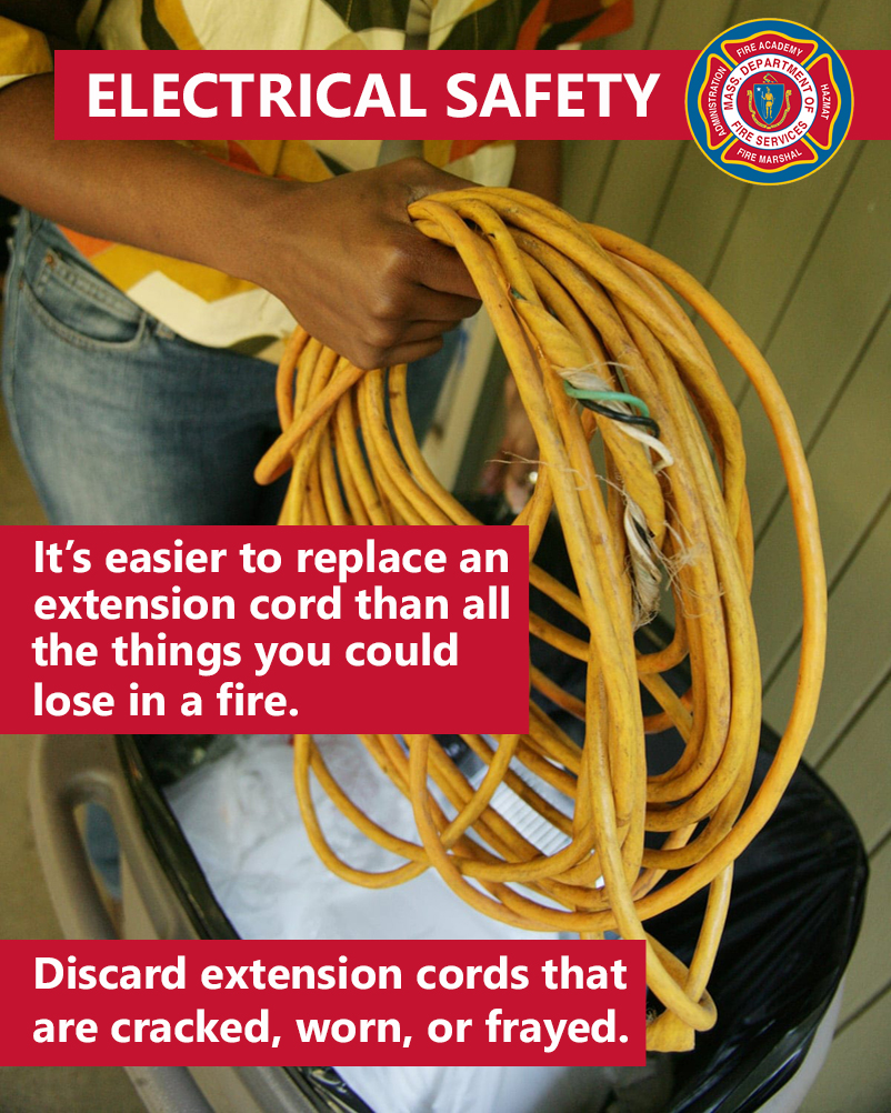 Massachusetts Department of Fire Services on X: .@OFD563 recently fought a  house fire that started with an extension cord. Extension cords should be  temporary conveniences, not a replacement for a wall outlet.