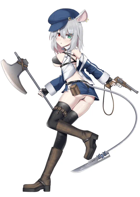 依頼絵進めつつも合間に描いた子を左がネズミ娘のガンナーさんと右が身体が岩で出来た女神像みたいな人さんです 