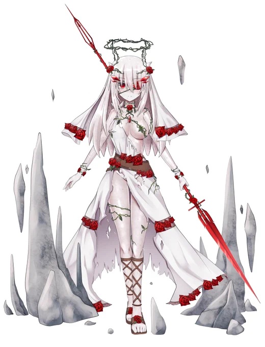 依頼絵進めつつも合間に描いた子を左がネズミ娘のガンナーさんと右が身体が岩で出来た女神像みたいな人さんです 