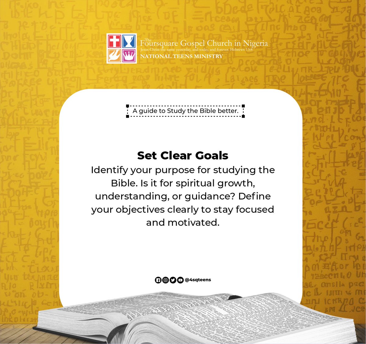 4sqteensng's tweet image. Here’s a guide on how to study your Bible and deepen your faith in Christ.
Join us on this quest for a deeper understanding of the word of God. 
May the Lord shed more light on his word to us in Jesus' name, amen. 
Till next month!!

#4sqteens #BibleStudyTips