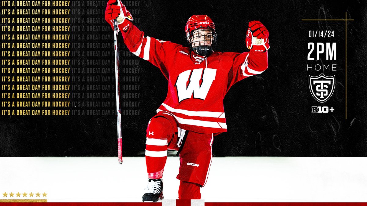 IT’S A GREAT DAY FOR HOCKEY! #Badgers 🆚 St. Thomas ⏰ - 2 p.m. CT 📍 - LaBahn Arena 📺 - go.wisc.edu/WHKYWatch011424 🎧 - @TheGameMadison 📻 - go.wisc.edu/WHKYRadio011424 📊 - go.wisc.edu/WHKYStats011344