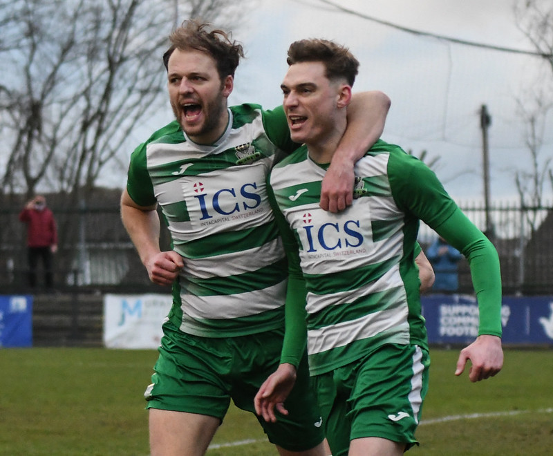 FarsleyCelticFC's tweet photo. Brothers in arms! 
Ben and Chris Atkinson celebrate yesterday's opening goal against Scarborough Athletic...

📷 @rodleylife 
#CeltArmy
💚🤍 https://t.co/J3QJFqPUO8
