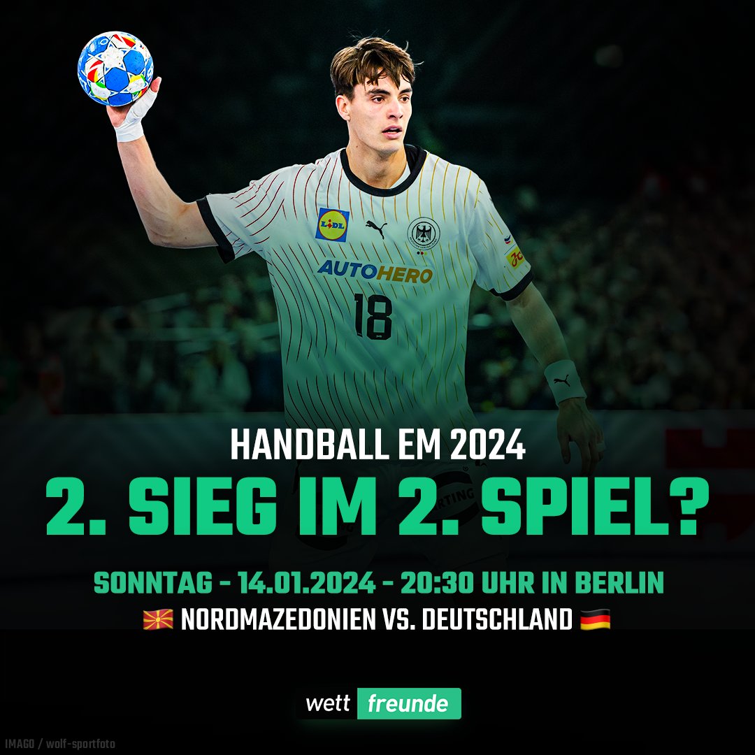 wettfreunde's tweet photo. Geht das Wintermärchen weiter?😍

Für die deutsche Handballnationalmannschaft geht es ab 20:30 Uhr im zweiten Gruppenspiel gegen Nordmazedonien. Gibt es den zweiten Sieg?

#handballem #handball #dhb #wintermärchen https://t.co/6bVHMffvBp