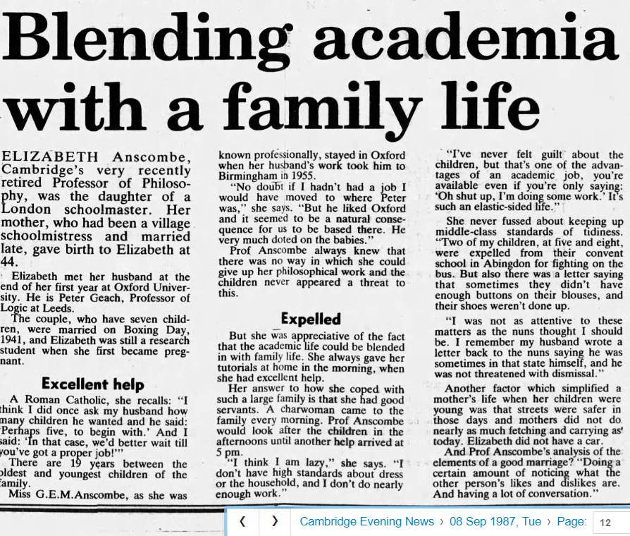 J_H0USTON's tweet photo. Anscombe 'blending academia with a family life' https://t.co/5DXJ63Mcbo
